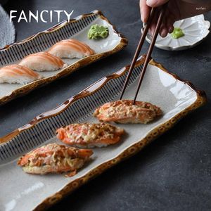 Borden FANCITY Japans Creatief Handbeschilderd Keramiek Servies Rechthoekig Bord Materiaal Sushi Sashimi
