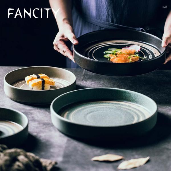 Assiettes FANCITY Assiette Japonaise Créative En Céramique Style Haut De Gamme Ensemble De Vaisselle Deep Flat Large Plat