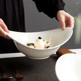 Assiettes FANCITY bouche Oblique bol à salade assiette de fruits grande valeur en céramique lumière créative luxe style japonais chinois haut de gamme E
