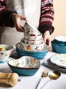 Assiettes en céramique à fleurs, service De table moderne et créatif pour réception De mariage à domicile, ustensiles De cuisine Pratos De Jantar EI50TZ