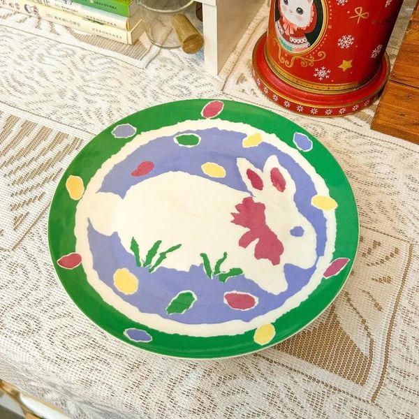 Assiettes françaises Instagram Plaque en céramique Vintage Paindre d'huile Pastoral Disser l'après-midi Dish Créative Home 8 pouces