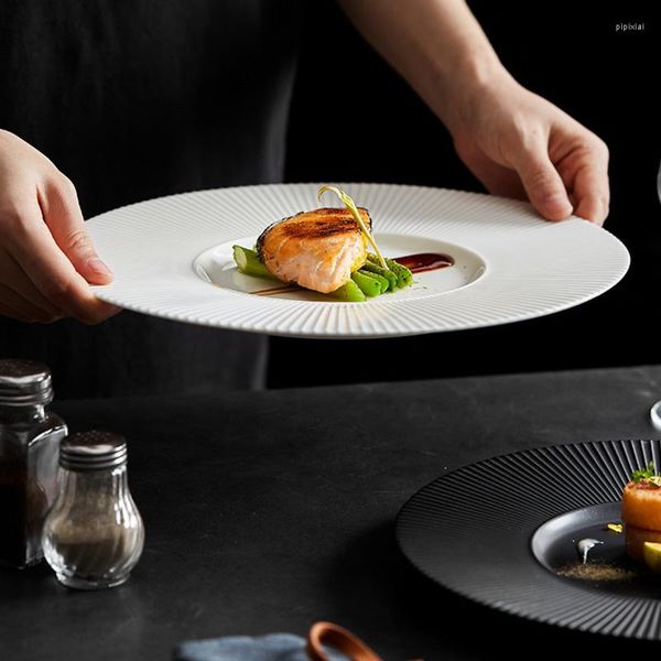 Platos minimalistas franceses, plato principal de cerámica, plato de carne occidental, Pasta, cocina, Vajilla de cena de porcelana para restaurante