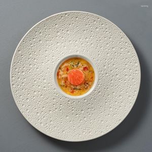 Plates French Western Straw Hat Plate Nordic Modern Creative Meteorite Texture Frosted Ceramic Dinner El Restaurant Tableware