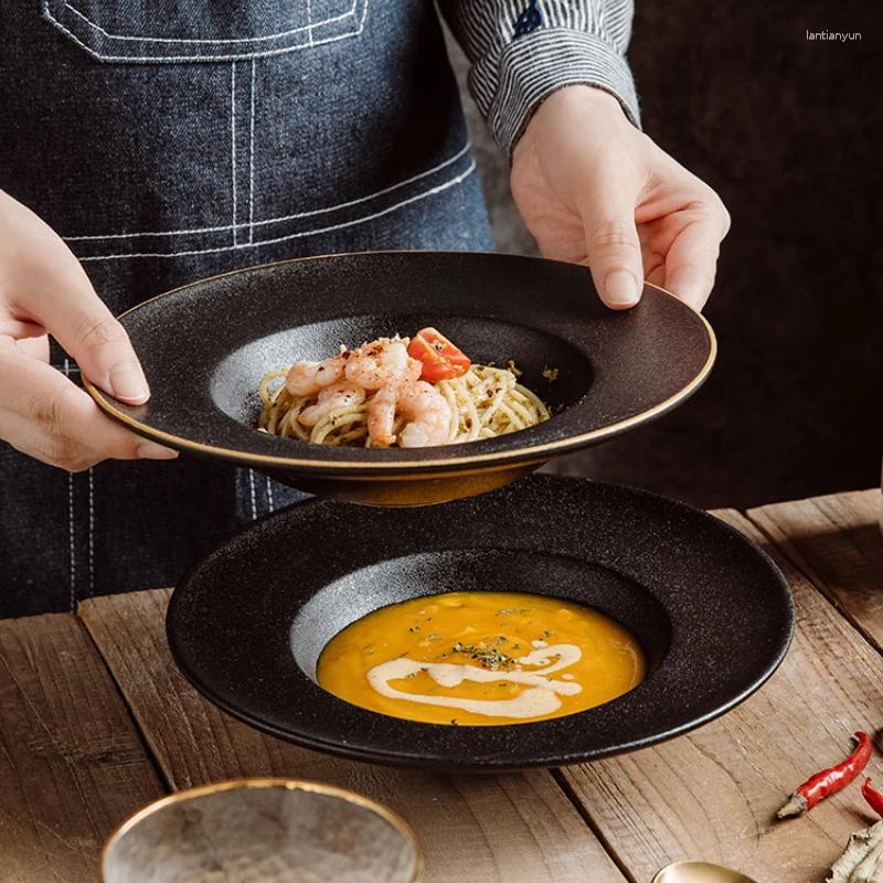 Teller gefrostete Hausstrohhutplatte kreativer Retro -Salat Western Französisch Suppenschale Keramik Abendessen