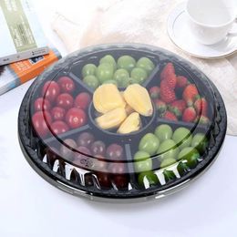 Assiettes Boîte de rangement de fruits avec couvercle Plateaux de service végétariens en plastique rond 6 PARTIMENT 6 PARTIMENT POUR PART