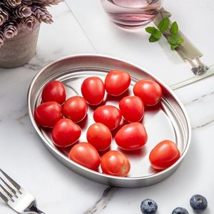 Platos Bandeja de frutas Fácil de limpiar Grado de contacto Servir Mesa de comedor de acero inoxidable Plato de postre Plato de refrigerio Vajilla