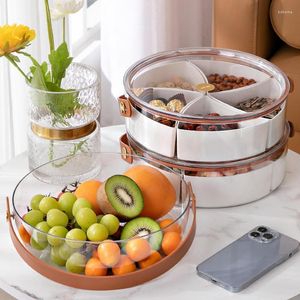Assiettes plateau de fruits avec couvercle Snack assiette de service poignée conteneurs de stockage 5 compartiments pour les légumes de fête de noël