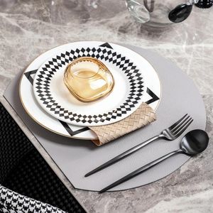 Platos geométricos patrón de diamante negro de porcelana seta de vajilla plato cenanina de cocineros servicio de cena