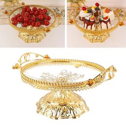 Assiettes Plateau de fruits en verre doré Plaque de bonbons polyvalents avec base en alliage pour les fleurs d'affichage