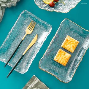 Platen goud inleg rand glazen plaat opslagcontainer salade fruit dessert schalen transparant onregelmatig kristal creatieve Noords