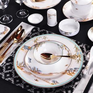 Borden gouden slag West Lake keramische servies set Chinese vintage bot china geschilderd diner en kommen thuis servies