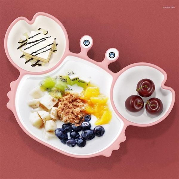 Platos de silicona de grado para bebés, platos de frutas con forma de cangrejo de dibujos animados, plato de ensalada para cena, juego de tenedor y cuchara para niños, vajilla antideslizante