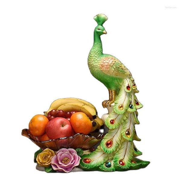 Assiettes Green Peacock Fruit Fruit Plate Snack Candy Resin Bodie Body Tray Cadeaux de mariage Présents de luxe Art Table Varelle Ornement