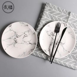 Platos construcción gris patrón de mármol plato de cerámica ensalada para comidas en el hogar set de tazón creativo