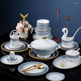 Borden Grijs Glazuur Set Modern Licht Luxe Keramiek Compleet Servies Jingdezhen 40-delige Gerechten Voor 6 Personen