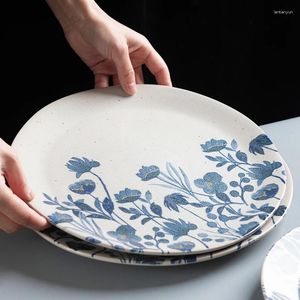 Assiettes peintes à la main Bleu et blanc Grands plats occidentaux maison japonaise Breakfast