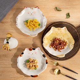 Teller Handbemalte Keramikschale Unterglasur Kindergeschirr Niedliches Ins-Frühstücks-Dessert-Heimdekorationszubehör
