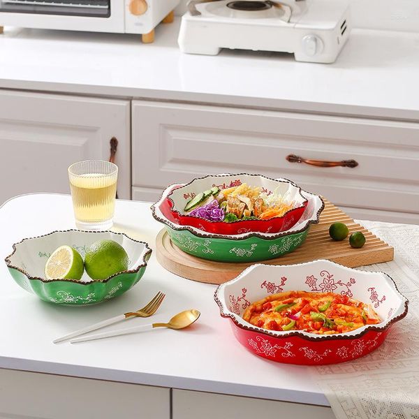 Assiettes Vaisselle en céramique peinte à la main Plateau de cuisson Simple Ins Wind Grand saladier Four à micro-ondes Disponible