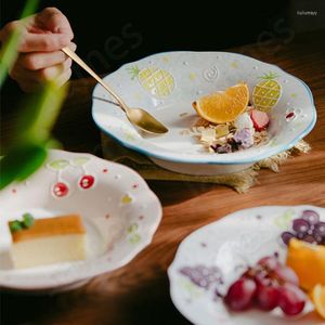 Borden met de hand geschilderde reliëf bord schattig keramische fruitsalade schalen biefstuk pasta cake dessert brood soep