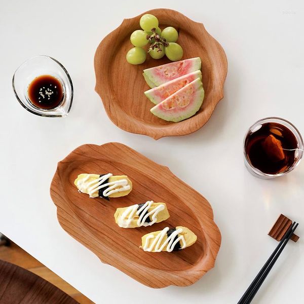 Platos hechos a mano bandeja para servir desayuno de madera de cerezo plato de almacenamiento organizador de cosas pequeñas soporte de vajilla decoración de mesa de cocina para el hogar