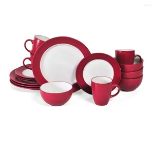 Assiettes Harmony Red 16 pièces STOARE DINGAGE Set Élevez votre expérience culinaire avec nos ensembles exquis