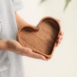 Platos con diseño de corazón, plato de madera para servir, paleta sólida para bandeja de madera en forma de corazón, juego de mesa de comedor apilable