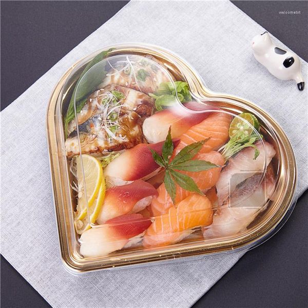 Assiettes Boîte à sushis en forme de cœur Plateau de sashimi Conteneur de livraison à emporter jetable Grade PS Saladier Plateau rapide