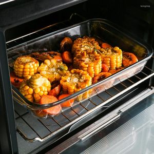 Platos de vidrio Rectangular resistente al calor, bandeja para hornear, horno microondas, arroz horneado, mantenimiento fresco, ensalada de frutas, vajilla Bento