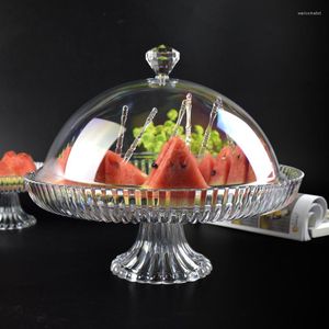 Assiettes à Base haute, couvercle d'échantillonnage en plastique Transparent, Snack gâteau fruits acrylique plateau d'essai ménage rond plat à bonbons