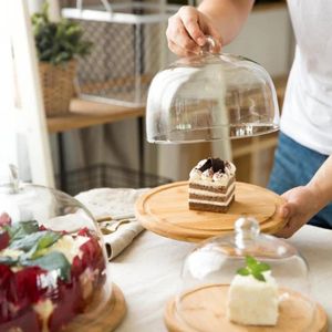 Assiettes de table de table de table à gâteau en bois couvre en verre en bambou après l'après-midi