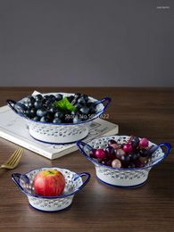 Borden thuis keramische kom blauw en wit porselein openwork bord theetafel groente fruit mand keuken opslagbenodigdheden