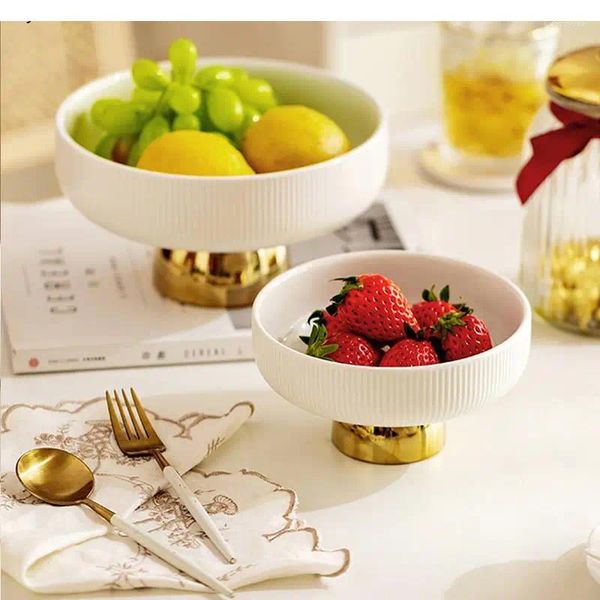 Assiettes Décoration de la maison 8 pouces plateau de fruits en céramique blanc rond randonnée grand rangement moderne de salon coffee table collation