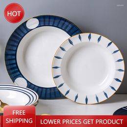 Platos decorativos para el hogar, vajilla de servicio de cena, juego de desayuno de cerámica nórdica, plato plano para Fideos, Assiette para Pasta, 50CP