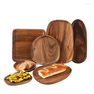 Platos Hogar Bandeja de madera maciza de estilo japonés Plato de pan Postre entero Pizza Cena de nogal negro Rectángulo de madera