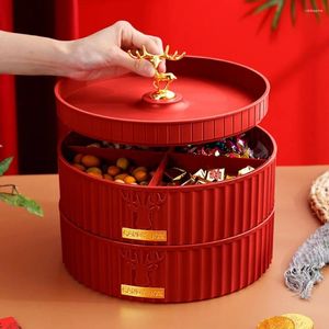 Assiettes Home Supplies Rotation en plastique avec un couvercle Boîte de rangement de fruits secs Snack Plateau de bonbon