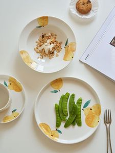 Assiettes Ménage En Céramique Assiette Peu Profonde Lumière De Luxe À Manger Ins Vent Petit Déjeuner Haute Beauté Vaisselle Poire Fruits Produits