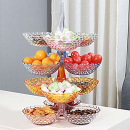 Platos ligeros para el hogar, plato de fruta de caramelo de lujo, bandeja seca apilable de plástico, decoración de postres para mesa de fiesta de boda en casa