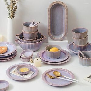 Assiettes Ensemble de vaisselle de ménage Soupière violette Tureen Nordic Wind Light Luxe Senior Pendaison de crémaillère Cadeau de mariage Ensembles d'ustensiles pour la cuisine