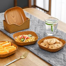 Assiettes Imitation Bois Snack Plastique Créatif Carré Assiette À Gâteau Fruits Secs Salades Sushi Plat Réutilisable Gadgets De Cuisine