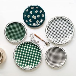 Platos Ins Ceramics Dinner Plate Green Lattice Breakfast Round Fresh Daisy Dish Posing Postre Ensalada Bandeja Set CL102702