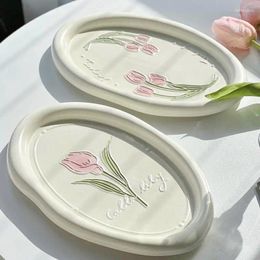 Borden INS Relief Keramisch Bord Servies Calla Tulp Retro Meisje Dessert Sieraden Ontbijttaart