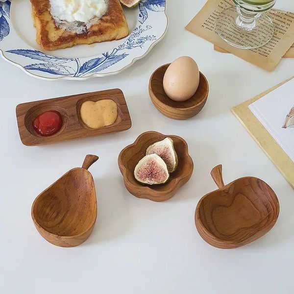 Platos Platos Estilo de japón Disperatamiento de madera de teca Dish Eco Natural Sauce Bandeja de huevo Placa creativa Vedina para el hogar