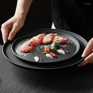 Borden Japanse kunst Zwart keramisch matte westerse biefstuk Saladplaat Eenvoudig Huis Ontbijt Cake Pizza Dessert Flat Tableware