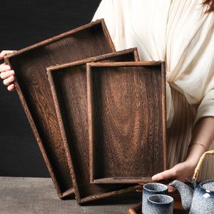 Platos de nogal negro japonés, bandeja de madera maciza, taza de té comercial Rectangular para el hogar, vajilla de Paulownia, artículos para beber T