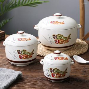 Assiettes Nid D'oiseau En Céramique Japonais Bol Mijoté Avec Couvercle Soupe Aux Oeufs À La Vapeur Petite Tasse Dessert Ménage Double Oreille