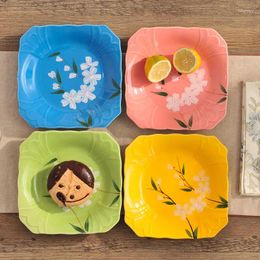 Assiettes en céramique japonaise, riz cuit à la maison, peint à la main, assiette de service de fruits à haute esthétique, repas carré, graine de Melon profond