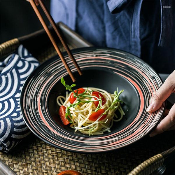 Assiettes à pâtes rondes en céramique japonaise, assiette créative en porcelaine en forme de chapeau de paille, plat à Dessert, salade de Restaurant, vaisselle de fruits