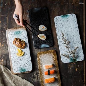 Assiettes Assiette À Sushi En Céramique Japonaise Créative Plat Rectangulaire Gâteau Noir Ménage Vaisselle Petit Déjeuner