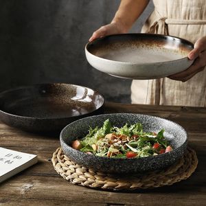 Assiettes japonaises assiette profonde Restaurant rond en céramique maison 10 pouces plat à salade cuisine vaisselle créative soupe