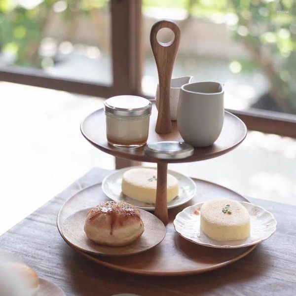 Platos japoneses Ins estante de exhibición de postres de madera sala de estar té de la tarde fruta banquete de boda mesa soporte para pasteles